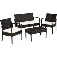Tectake Sparta Rattan Garden Bench Set - Black, Black