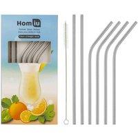 Homiu Stainless Steel Straws Forever Includes Cleaning Brush Stainless Steel Eco-Friendly Reusable - 4 Bent and 2 Straight, Silver