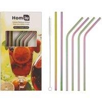 Homiu Forever 6 Stainless Steel Straws Includes Cleaning Brush Eco-Friendly Reusable - Rainbow, Multi
