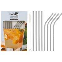Homiu 6 Stainless Steel Straws Forever Includes Cleaning Brush Eco-Friendly Reusable, Silver