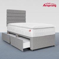 Airsprung Single Pocket 1500 Memory Pillowtop Mattress With 2 Drawer Silver Divan, Silver