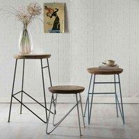 IH Design Retro Metal & Wood Round Set Of 3 Stools/Side Tables, Brown