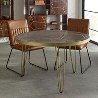IH Design Round Solid Wood Dining Table 4 Seats Dallas Dark Mango Wood, Brown