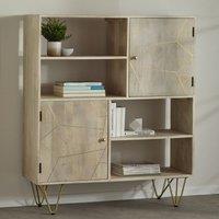 IH Design Display Unit With Shelves And Cupboards Dallas Light Mango Wood, Brown