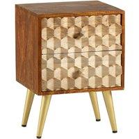 IH Design CNC Retro 2 Drawer Side Table, Brown