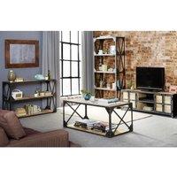 IH Design Vintage Upcycled Industrial Coffee Table With Shelf Metal And Wood, Brown