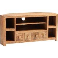 IH Design Dakota Light Mango Wood Corner TV Unit, Brown