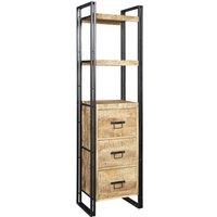 IH Design Upcycled Industrial Mintis Narrow Bookcase With 3 Drawers, Brown