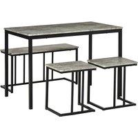 HOMCOM Dining Table Set Concrete Effect Table And Chairs For 4 People Grey, Grey