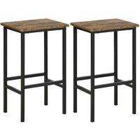 HOMCOM Industrial Bar Stools Set Of 2 Kitchen Bar Chairs Rustic Brown, Brown