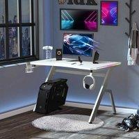 HOMCOM Ergonomic Gaming Desk With Hook Cup Holder Led & Cable Management White, White