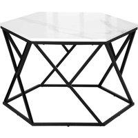 HOMCOM Coffee Table Cocktail Table With High Gloss Marble Top Steel Frame White, White
