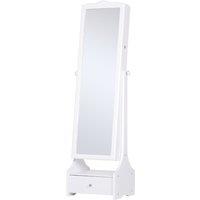 HOMCOM Mirrored Jewelry Cabinet Armoire Floor Standing With Lock Led Light White, White
