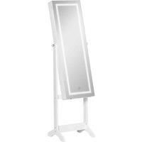 HOMCOM Mirrored Jewellery Cabinet With Led Light Lockable Jewellery Armoire White, White