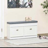 HOMCOM Shoe Storage Bench With Seat Cushion Cabinet Organizer With 2 Drawers White, White