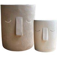 Olly & Rose 13Cm Grey 8 5Cm White 1 55Kg Face Design Ceramic Plant Pots Set 2 Grey And White Ind