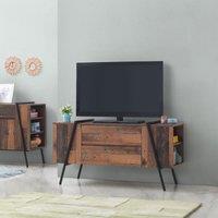 Abbey TV Unit Stand Cabinet Rustic Industrial Oak Effect, Brown