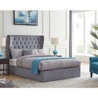 Flintshire Holway 4Ft 6 Double Grey Velvet Ottoman Bed Frame, Grey