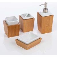 Homiu 4 Pce Bamboo And Ceramic Bathroom Set, White