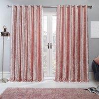 Sienna Crushed Velvet Curtains Pair Of Eyelet Ring Top Fully Lined Ready Made Blush Pink 66inch Wide X 72inch Drop, Pink