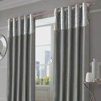 Sienna Crushed Velvet Band Curtains Pair Eyelet Faux Silk Fully Lined Ring Top Manhattan Silver Grey 66inch Wide X 72inch Drop