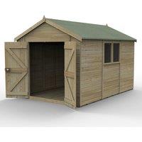 Forest Garden Timberdale T&G Pressure Treated 12x8 Apex Shed - Double Door, Brown