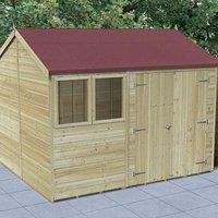 Forest Garden Timberdale T&G Pressure Treated 10x8 Reverese Apex Shed - Double Door, Brown