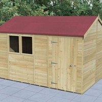 Forest Garden Timberdale T&G Pressure Treated 12x8 Reverse Apex Shed, Brown