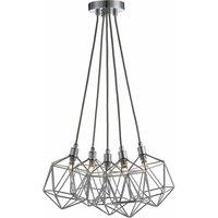 Nielsen Salarno Retro Style Chrome Metal Basket Cage 5 Lights Cluster Ceiling Pendant Light Fitting With Chrome Shades, Black