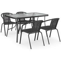 LivingandHome Living and Home 5Pc Garden Furniture Set 120cm Glass Table w/ 4 Stacking Chairs - Black