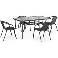 LivingandHome Living and Home 5pc 150cm Glass Table Set - Black