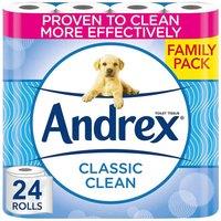 24 Rolls Andrex Toilet Roll Complete Clean White Fragrance-free 2 Ply Toilet Paper, White