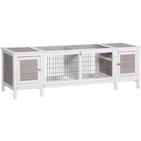 PawHut Rabbit Hutch and Separable Guinea Pig Cage - Grey, Grey