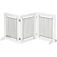PawHut Foldable Wooden Pet Gate for Small Dogs - White, White