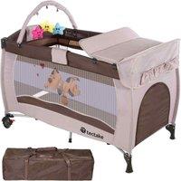 Tectake Travel Cot Dog 132x75x104cm w/ Changing Mat Play Bar & Carry Bag Brown, Brown