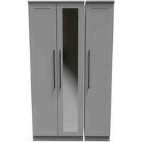 Welcome Furniture Ready Assembled Finsbury Tall Triple Mirrored Wardrobe - Dust Grey, Grey