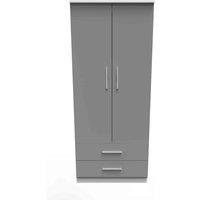 Welcome Furniture Ready Assembled Indices 2ft6in 2 Drawer Wardrobe - Dust Grey and White, Grey