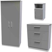 Ready Assembled Indices 3 Piece Set - Wardrobe, Chest and Bedside Cabinet - Dust Grey and White, Multi