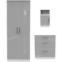 Ready Assembled Indices 3 Piece Set - Wardrobe, Chest and Bedside Cabinet - Grey and White, Multi