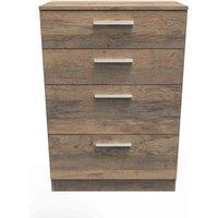 Welcome Furniture Ready Assembled Indices 4 Drawer Deep Chest - Vintage Oak, Brown