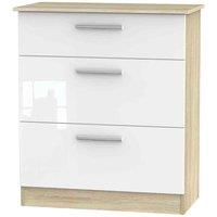 Welcome Furniture Ready Assembled Indices 3 Drawer Deep Chest - White and Bardolino Oak, Multi