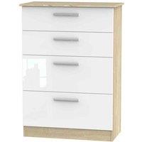 Welcome Furniture Ready Assembled Indices 4 Drawer Deep Chest - White/Oak, Multi
