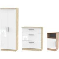 Ready Assembled Indices 3 Piece Set - Wardrobe, Chest and Bedside Cabinet - White and Bardolino Oak, Multi