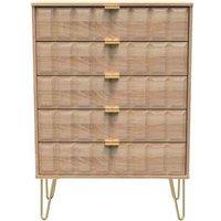 Welcome Furniture Ready Assembled Cuba 5 Drawer Chest - Bardolino Oak, Brown