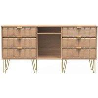 Ready Assembled Cuba 6 Drawer Tv Unit With Legs - Bardolino Oak, Brown