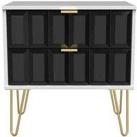 Welcome Furniture Ready Assembled Cuba 2 Drawer Midi Chest - Deep Black and White, Black