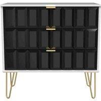 Welcome Furniture Ready Assembled Cuba 3 Drawer Chest - Deep Black and White, Black