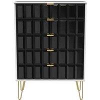 Welcome Furniture Ready Assembled Cuba 5 Drawer Chest - Deep Black and White, Multi