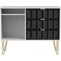 Ready Assembled Cuba 3 Drawer Tv Unit With Legs - Deep Black and White, Multi