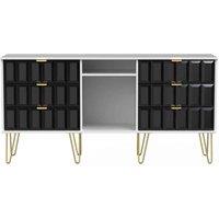Ready Assembled Cuba 6 Drawer Tv Unit With Legs - Deep Black and White, Multi